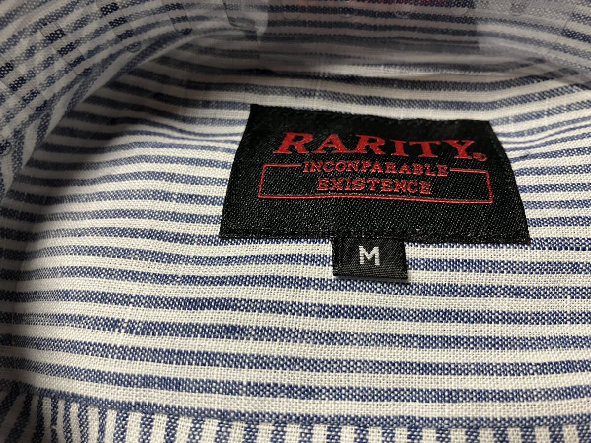 RARITY メンズ半袖カジュアルシャツ　M(首39㎝)　ブルーストライプ　送料無料 本麻でこの価格_画像4