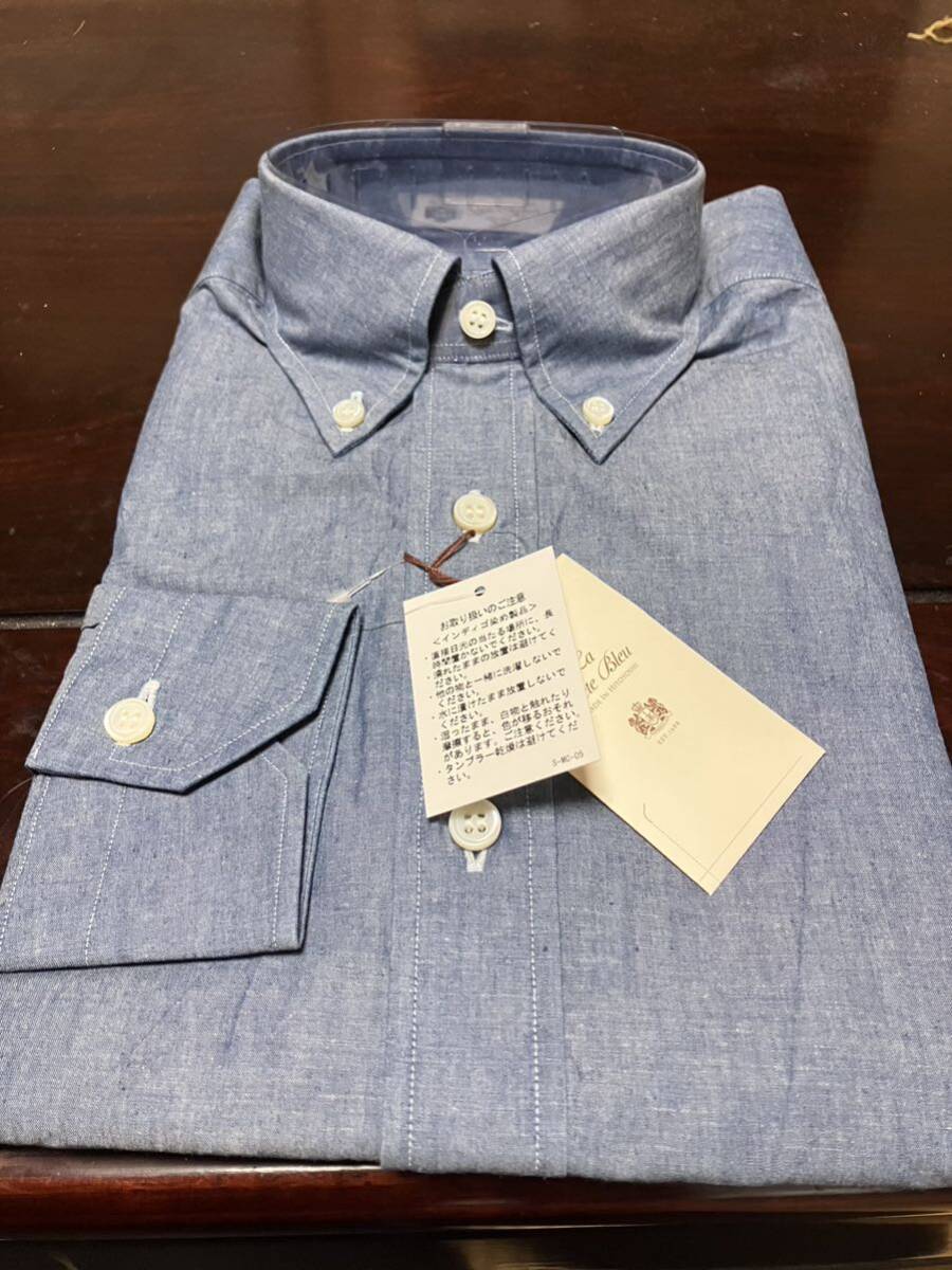 La fete bleu MADE IN HITOYOSHI ★カジュアルシャツ Ｍ(39-84) ボタンダウン インディゴ染め 百貨店販売品 人吉産の画像1