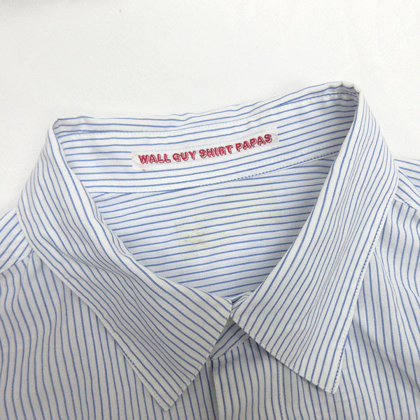 G■パパス/WALL GUY SHIRT PAPAS 長袖シャツ/ストライプ柄【L】白青/men's/93【中古】■_画像2