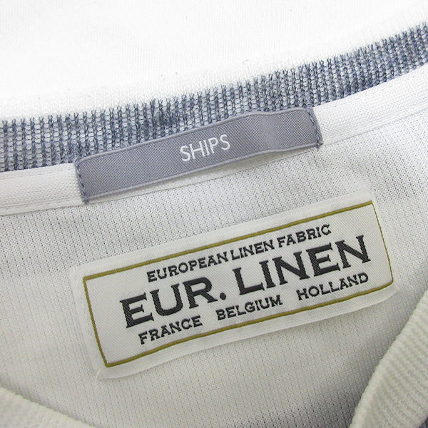 G# Ships /SHIPS EURLINEN T-shirt / border pattern [L] white navy blue series /men\'s/75[ used ]#