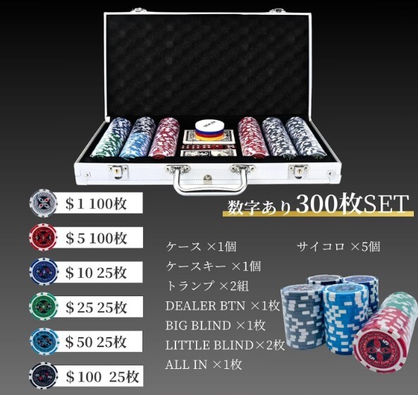 カジノセット ポーカーセット カジノチップ9種類 ポーカーチップセット500枚 アルミケース付き トランプ付き 本格的 パーティー ゲーム
