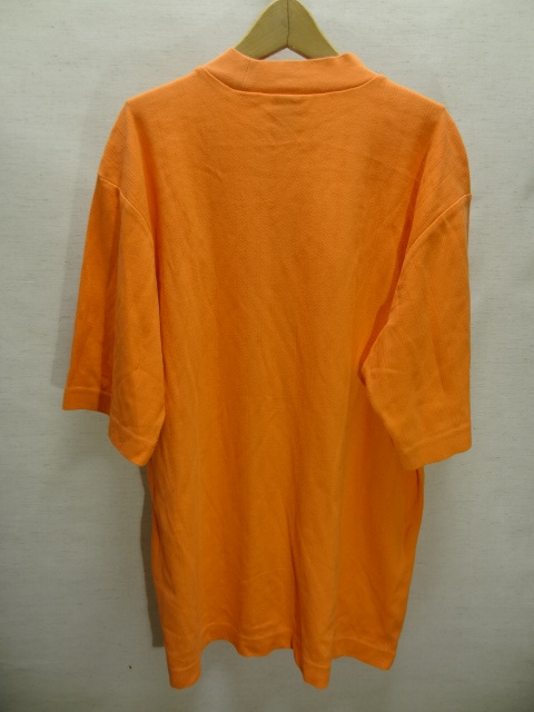 全国送料無料 ナイキ NIKE ゴルフ メンズ 綿65%ポリ35％素材 ストライプ織柄入り 半袖 モックネック オレンジ色Tシャツ Lサイズ