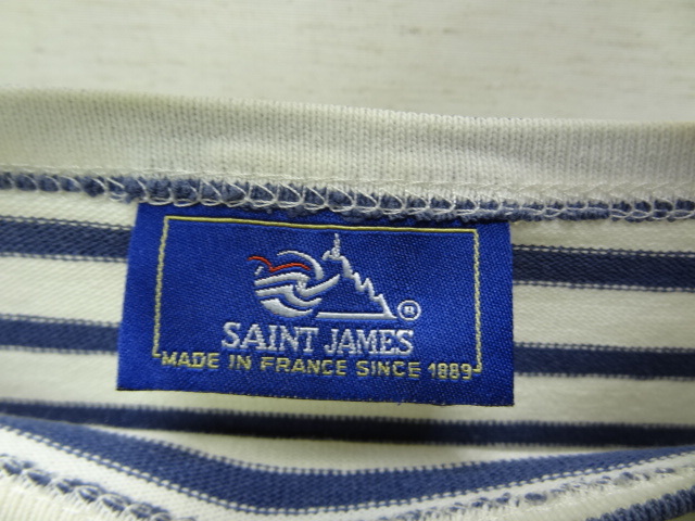 全国送料無料 セントジェームス SAINT JAMES フランス製 レディース 綿100% ネイビーボーダー長袖 バスクシャツ ロンティーたぶん Lの画像2
