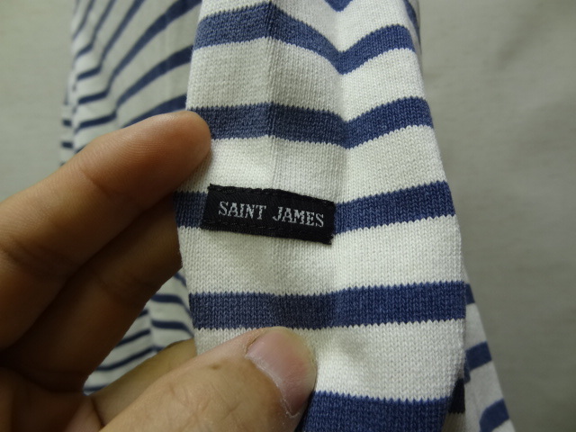 全国送料無料 セントジェームス SAINT JAMES フランス製 レディース 綿100% ネイビーボーダー長袖 バスクシャツ ロンティーたぶん L_画像6
