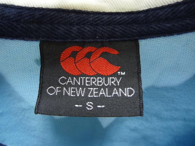 全国送料無料 カンタベリー CANTERBURY メンズ 綿100%素材 半袖 水色 ラガーシャツ Sサイズ_画像2