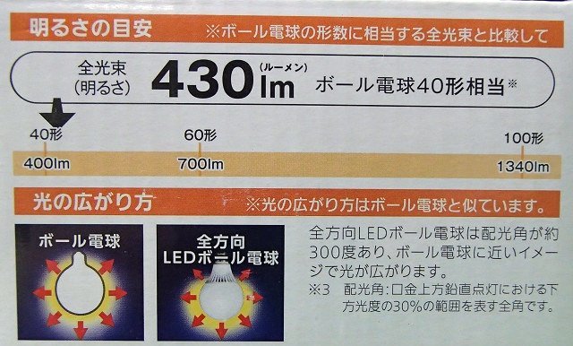 未使用 3個セット オーム電機 ボール電球形 LED電球 40形相当 LDG4L-G AG22 06-3376 電球色 430lm E26口金 OHMの画像6