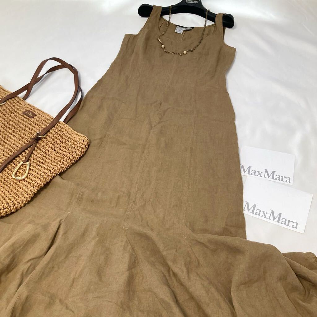 ★美品★マックスマーラ★MaxMara 42/M-L 洗える♪ピュアリネン100%☆マキシロングワンピース サマードレス 麻素材 リゾート 旅行 おでかけ_画像4