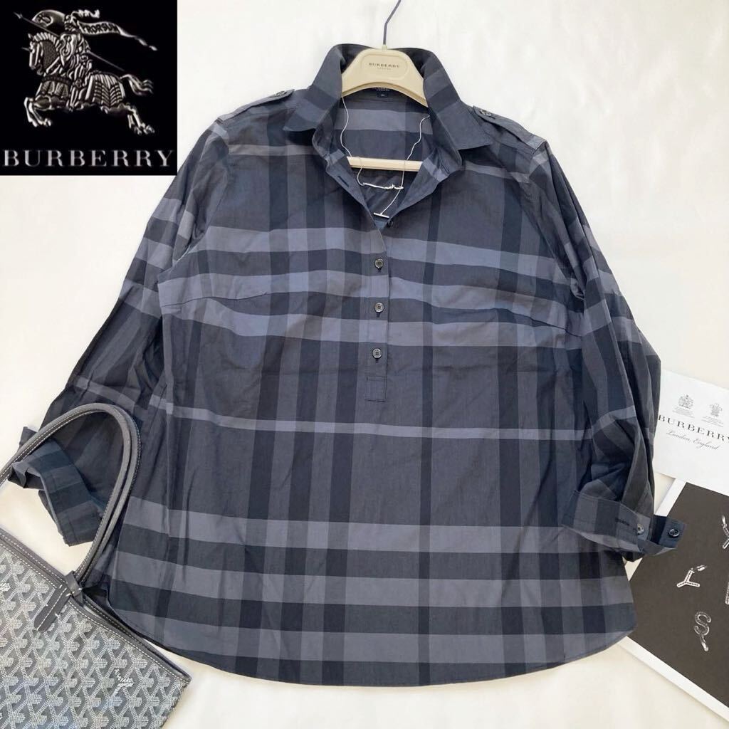 ★大きいサイズ★美品★バーバリー★BURBERRY 46/15号/XL-3L 洗える☆シャドーチェックチュニックシャツ 綺麗に体型カバー♪送料無料♪_画像1