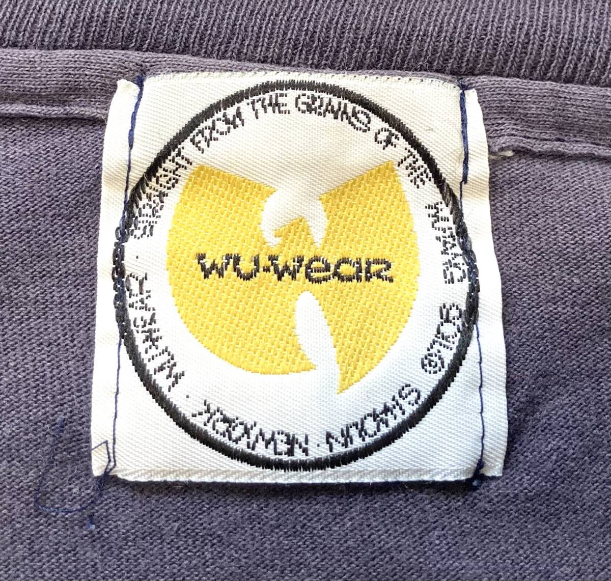 90s WU Wear ウータンクラン Wu-Tang Clan ロンT カットソー ヒップホップ 紺 袖プリント ビンテージ_画像10