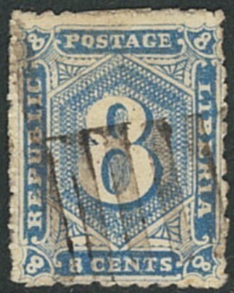 外国切手　リベリア　使用済み　1882年数字　8ｃ　P14　1種_画像1