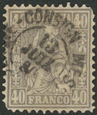 外国切手　スイス　使用済み　1867-78年　ヘルベチア　40ｃ_画像1