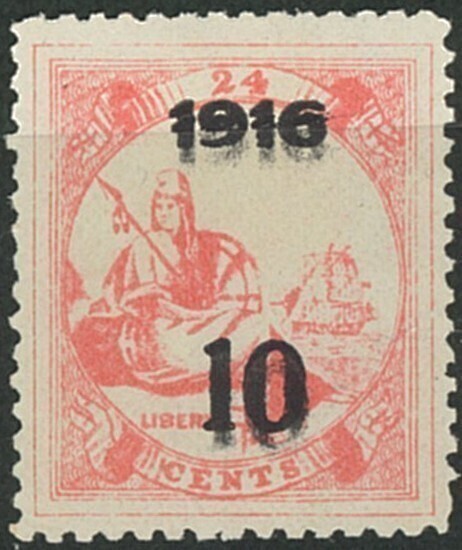 外国切手　リベリア　未使用　1916年　加刷10c/24c　二重加刷　1種　NG　①_画像1
