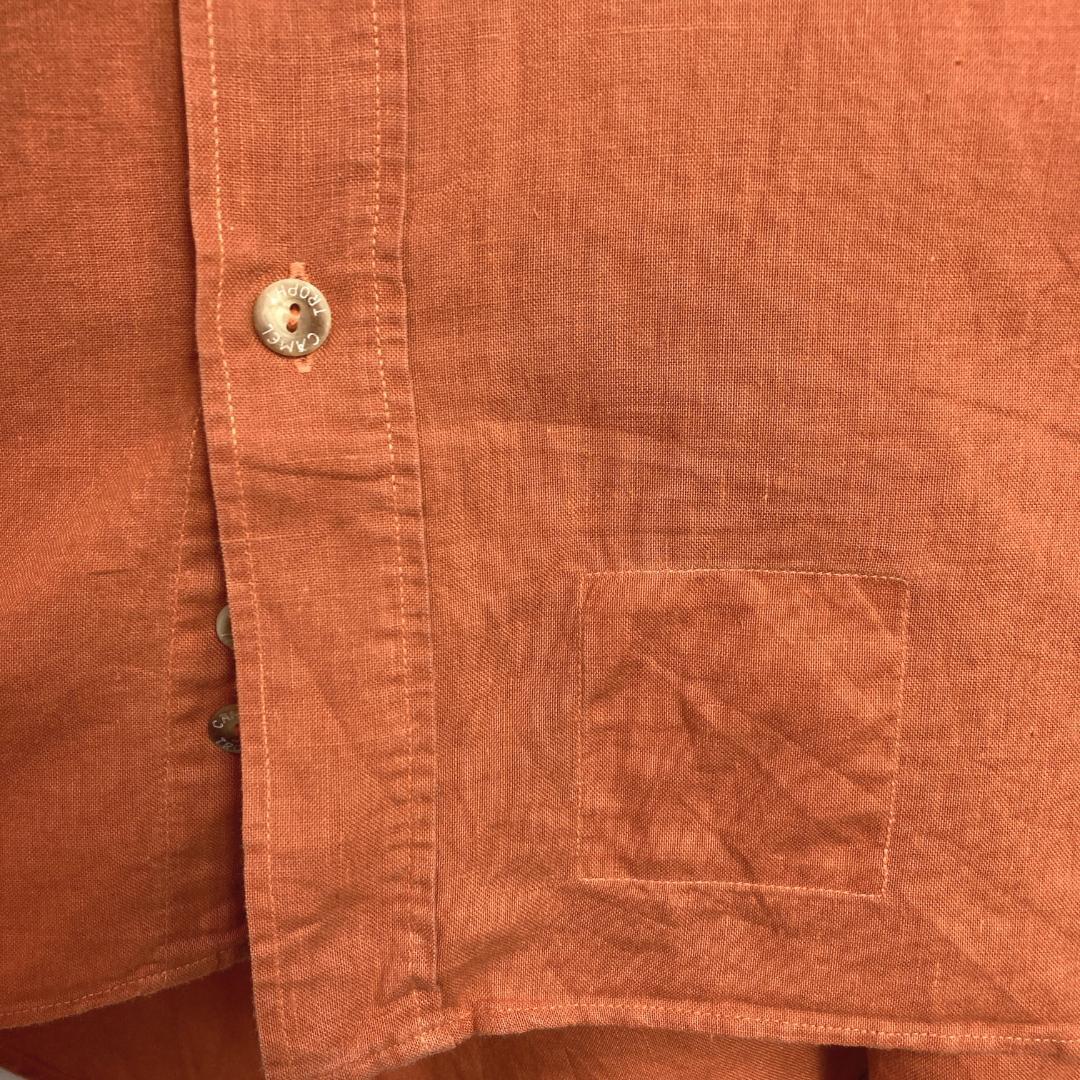 古着 CAMEL キャメルトロフィー サファリシャツ リネン混 半袖 橙色2XL
