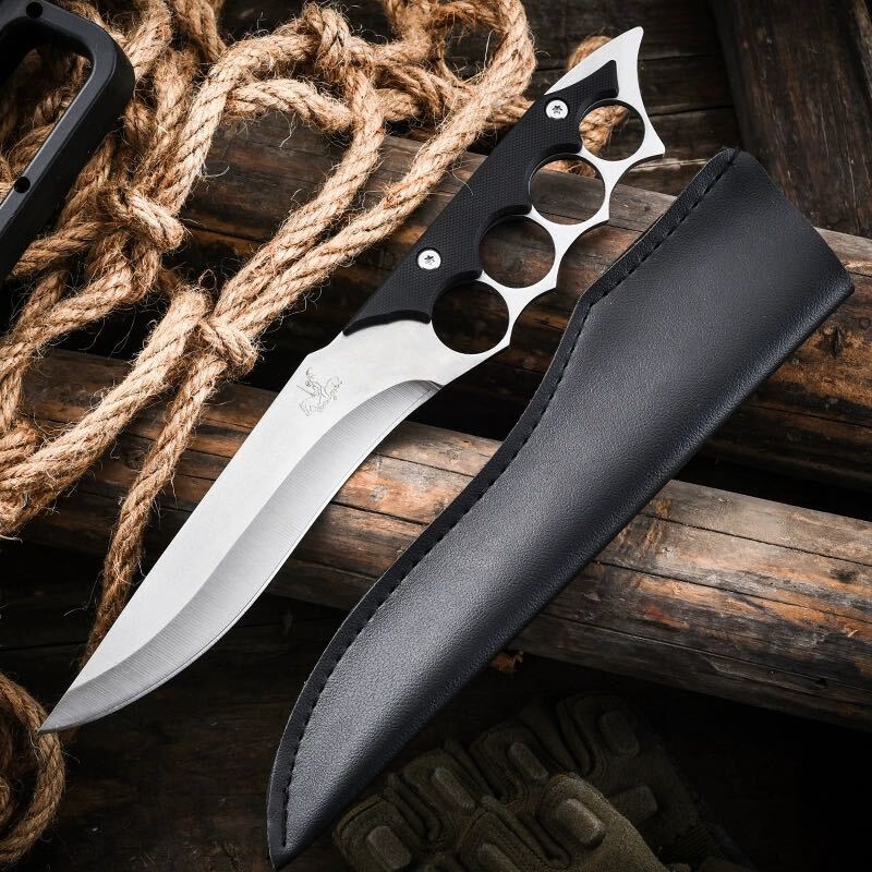  outdoor knife steel made firewood tenth leather made sheath attaching folding knife camp fishing high King field mountain climbing 