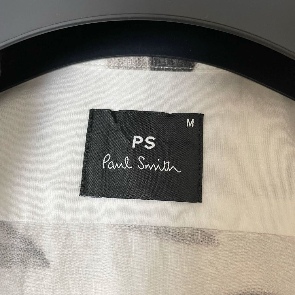 極美品☆ Paul Smith ポールスミス UFO柄 デザインシャツ 長袖シャツ Mサイズ 総柄 コットン 春夏 高級感◎ 日本製 ホワイト グレー メンズの画像8