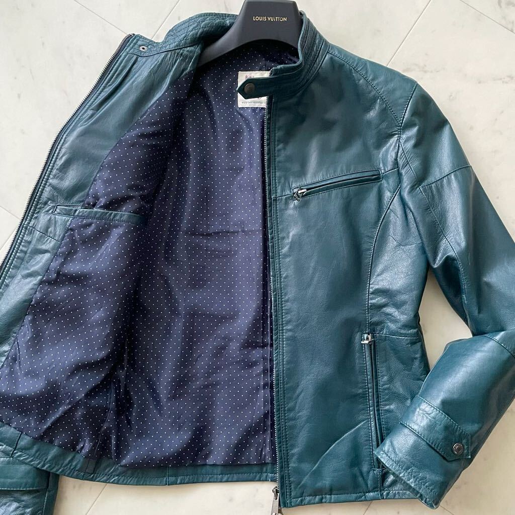  beautiful goods * Rattle Trap rattle trap top class go-to leather rider's jacket leather jacket blouson M size mountain sheep leather men's Bigi blue group 