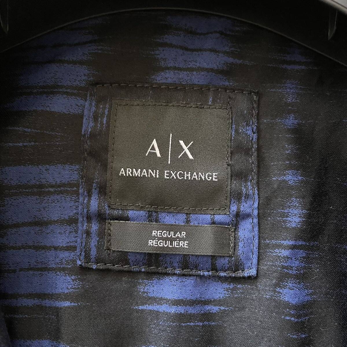 極美品★ アルマーニ エクスチェンジ ARMANI EXCHANGE 総柄 デザイン シャツ 長袖 M相当 シルエット◎ 高級感 コットン ネイビー メンズの画像9