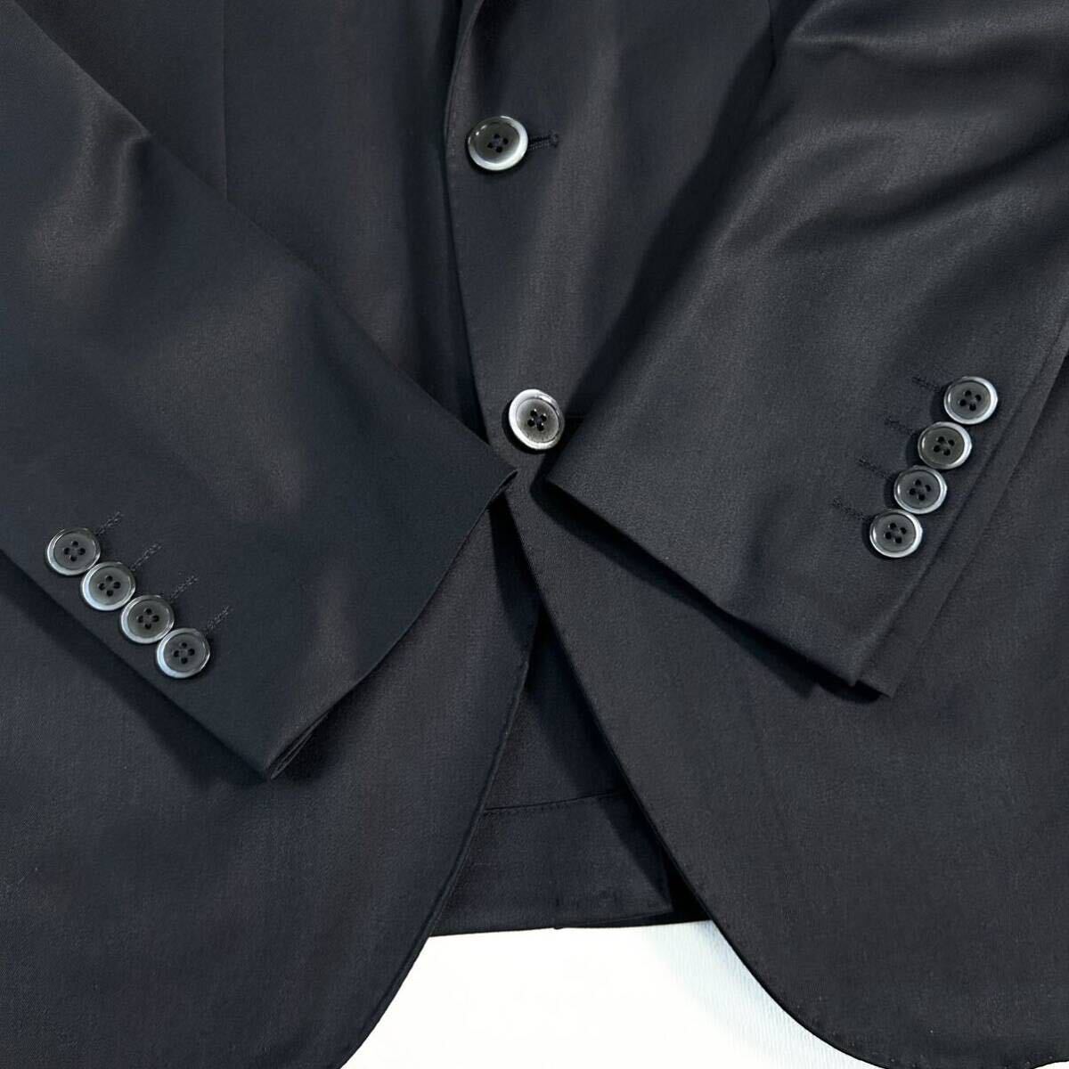 X563【未使用級】NANO UNIVERSE／ナノユニバース　スーツ　セットアップ　ジャケット　パンツ　背抜き　光沢　シルク　黒　ブラック　46／M_画像6