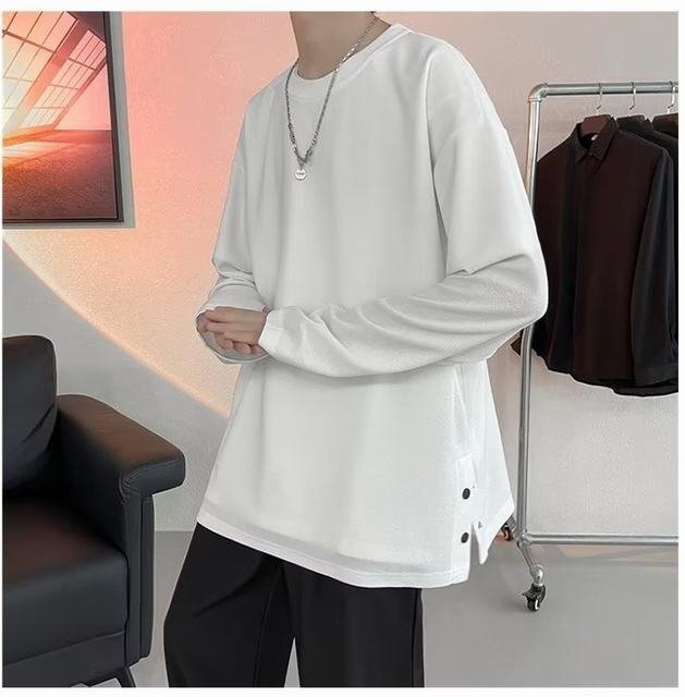 秋服Tシャツ メンズ 長袖 ロング 大きいサイズ カットソー 無地 シンプル インナー トップス ホワイト L_画像4