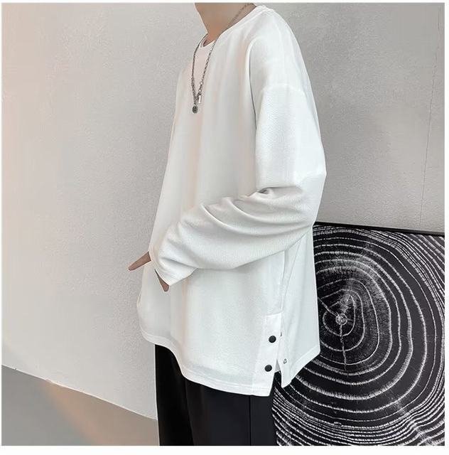 秋服Tシャツ メンズ 長袖 ロング 大きいサイズ カットソー 無地 シンプル インナー トップス ホワイト L_画像5