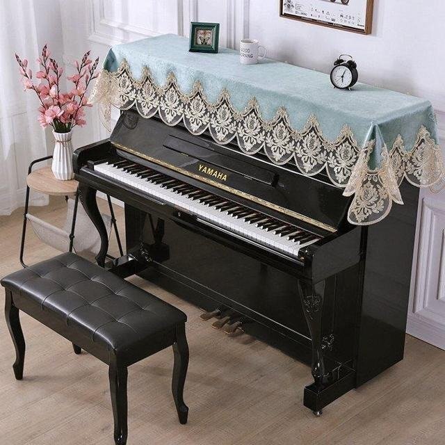 ピアノカバー　アップライトピアノ用　 刺繍　レース 北欧風 ほこりよけ 青緑_画像5