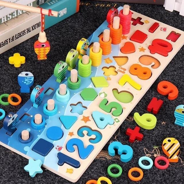 釣り遊び 数字 積み木 子供　玩具　色認知 木製パズル 知育　モンテッソーリ_画像1