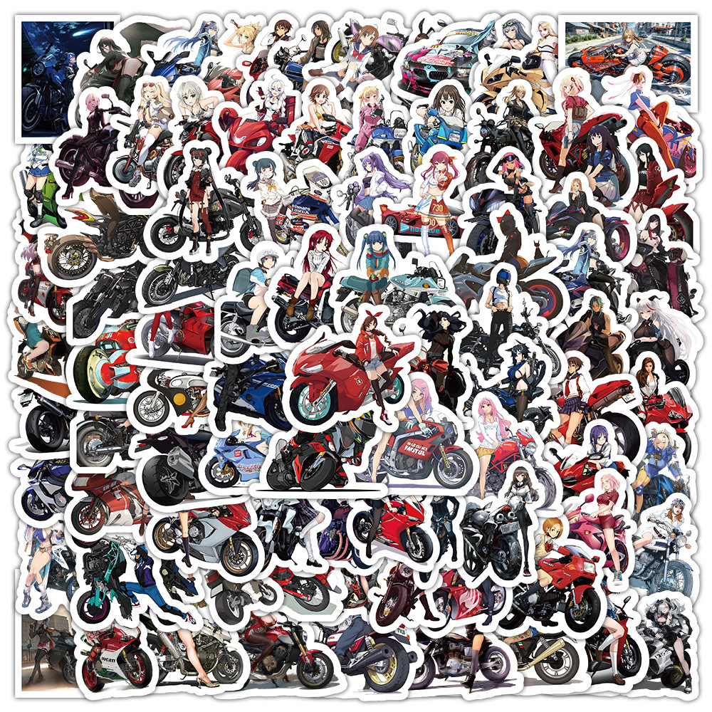女性ライダー　バイカー　バイクガール　バイク女子　バイク　二輪車　オートバイ　ガレージ　デコレーション　シール　ステッカー100枚XQA_画像1