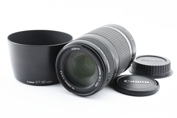 完動美品 Canon Zoom Lens EF-S 55-250mm F4-5.6 IS + ET-60 フード付 手ブレ補正 望遠 ズームレンズ / キヤノン EF Mount APS-C #3152の画像1