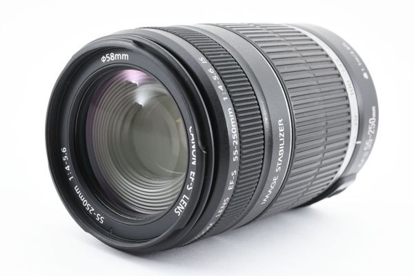完動美品 Canon Zoom Lens EF-S 55-250mm F4-5.6 IS + ET-60 フード付 手ブレ補正 望遠 ズームレンズ / キヤノン EF Mount APS-C #3152の画像2