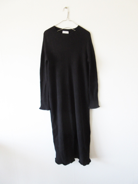 THE NEWHOUSE / ザ ニューハウス TNH20200-21 コットンカシミヤ リブニットワンピース F BLACK / レディース ドレス