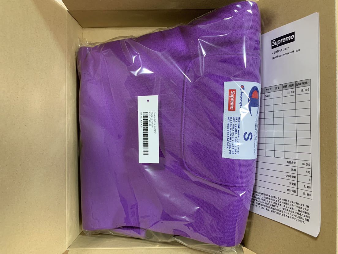 Supreme × Champion 19SS Week11 Outline Sweatshort Purple Small オンライン購入 国内正規新品 納品書,タグ付 紫 チャンピオン Sサイズ