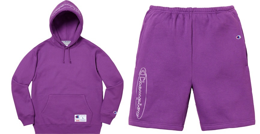 上下セットアップ Supreme × Champion 19SS Week11 Outline Hooded Sweatshirt & Sweatshort Purple Small オンライン購入 納品書タグ付 S