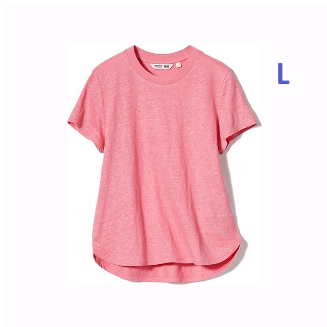 COMPTOIR DES COTONNIERS ☆ コントワー・デ・コトニエ UNIQLO ☆ ユニクロ コラボ 限定 未開封 リネン クルーネック Tシャツ L ピンク_画像1