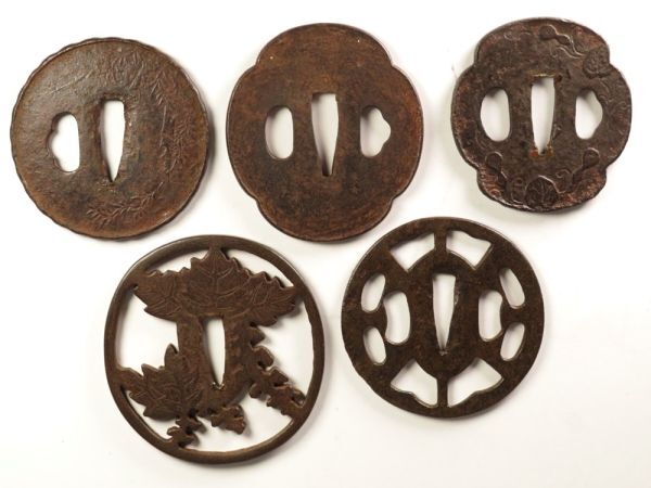 [1125] Edo period sword fittings ... guard on sword other 5 point all together ( the first goods purchase goods )