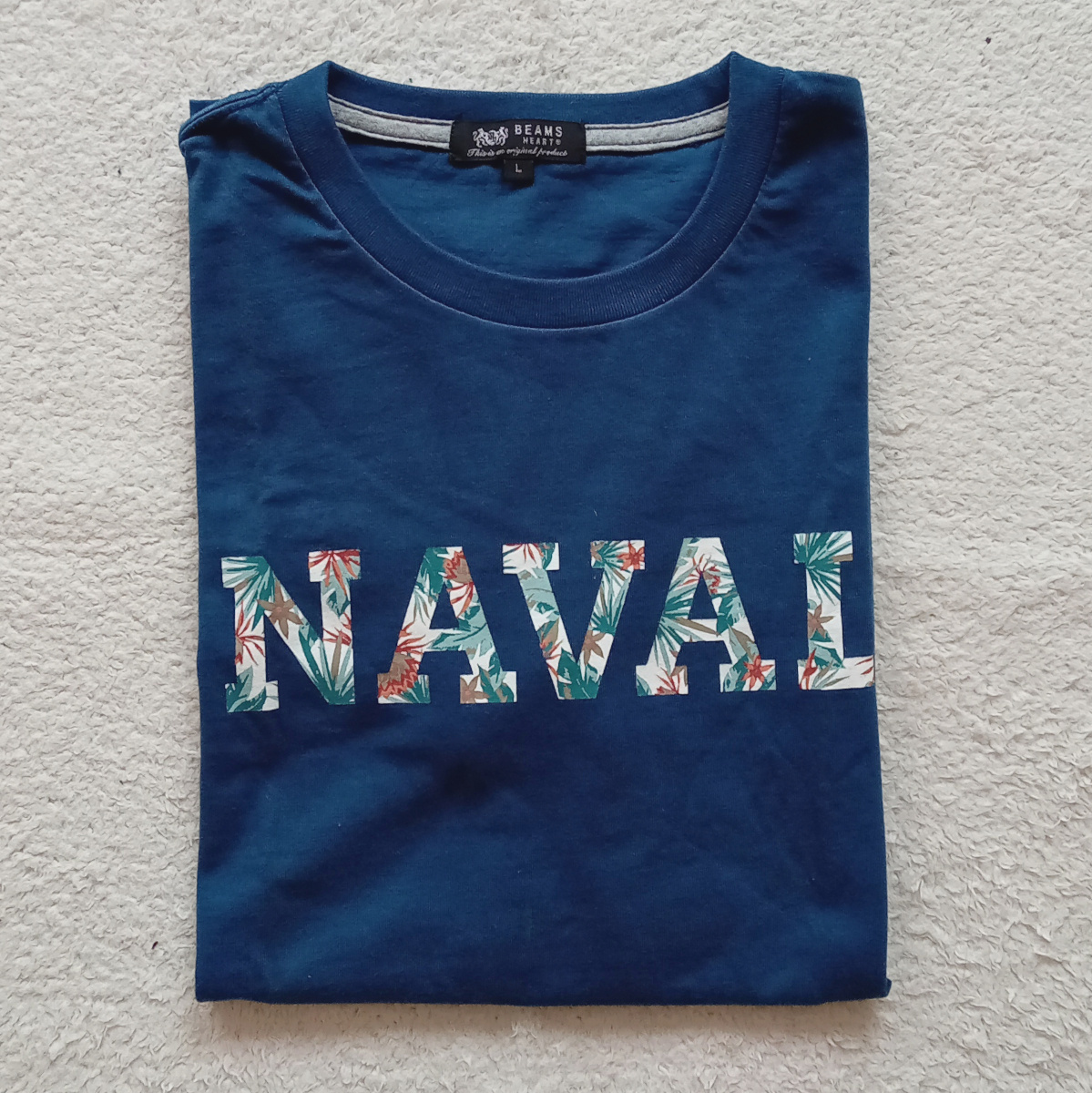 【bht10】新品　BEAMS HEART　ビームスハート　半袖Tシャツ　ネイビー　紺　Lサイズ　『NAVAL』ロゴ入り　コットン綿100％_画像1