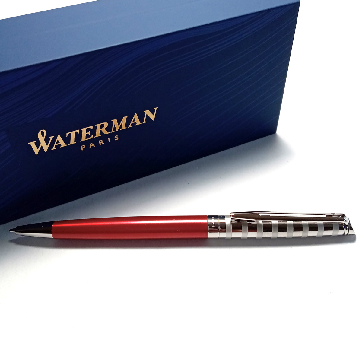 【wmb32】新品　WATERMAN　ウォーターマン　ボールペン　メトロポリタン　デラックス　リビエラ　ストライプレッドCT　赤/シルバー_画像1