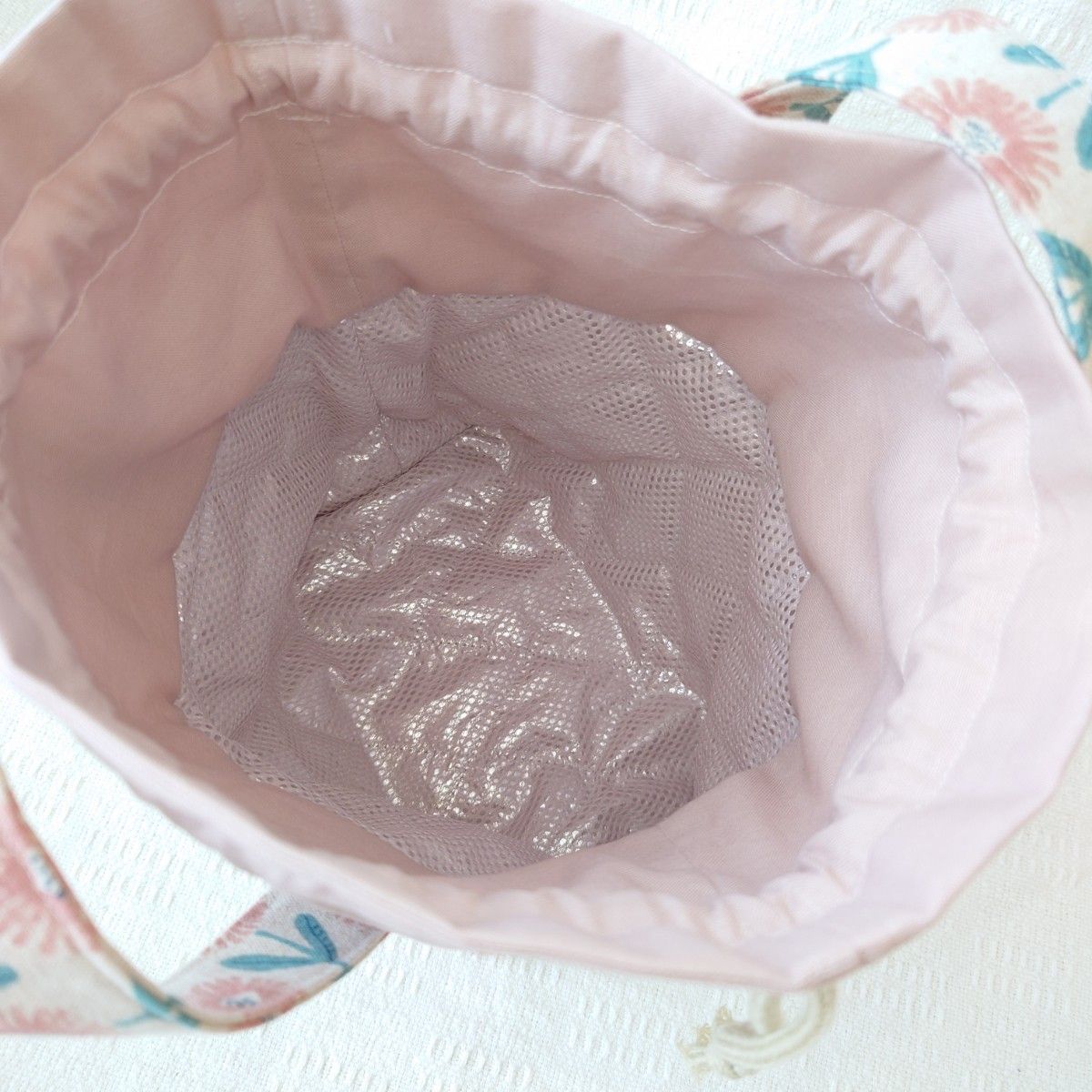 北欧調 花柄(ピンク)　保温保冷袋お弁当巾着袋