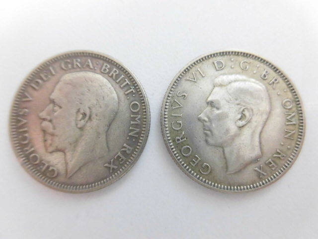 イギリス領 英領 インド 1シリング銀貨 2枚 ジョージ5世 1936年 ジョージ6世 1937年_画像1