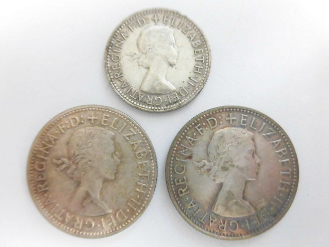 オーストラリア シリング銀貨 1枚 1960年 フローリン銀貨 2枚 エリザベス2世 1962年 シルバーコイン 硬貨_画像1