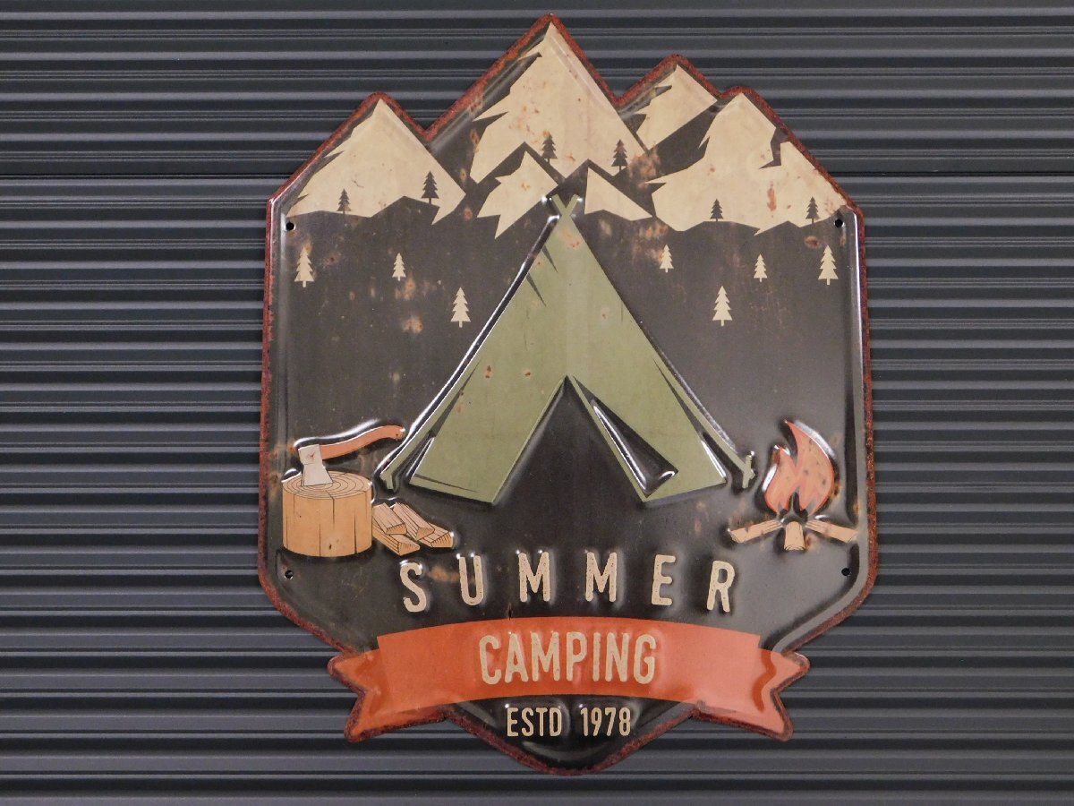 送料￥350【SUMMER CAMP・山型】※《エンボスメタルサイン》 アメリカン雑貨　エンボス看板　ブリキ看板　キャンプ　36_画像2