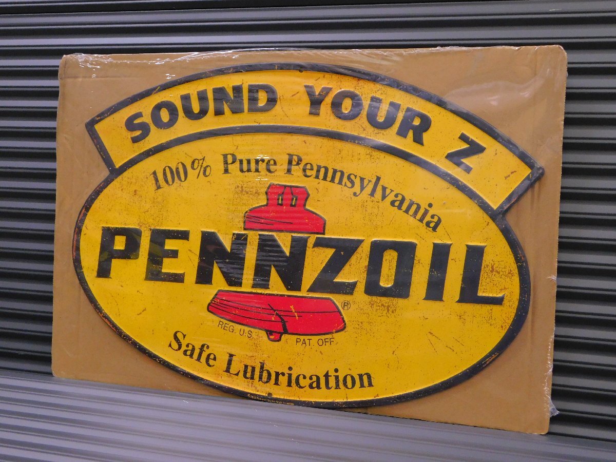 【PENNZOIL・ペンズオイル】※《エンボスメタルサイン／オーバル型》 アメリカン雑貨　エンボス看板　ブリキ看板　62_写真はシュリンク包装されております。