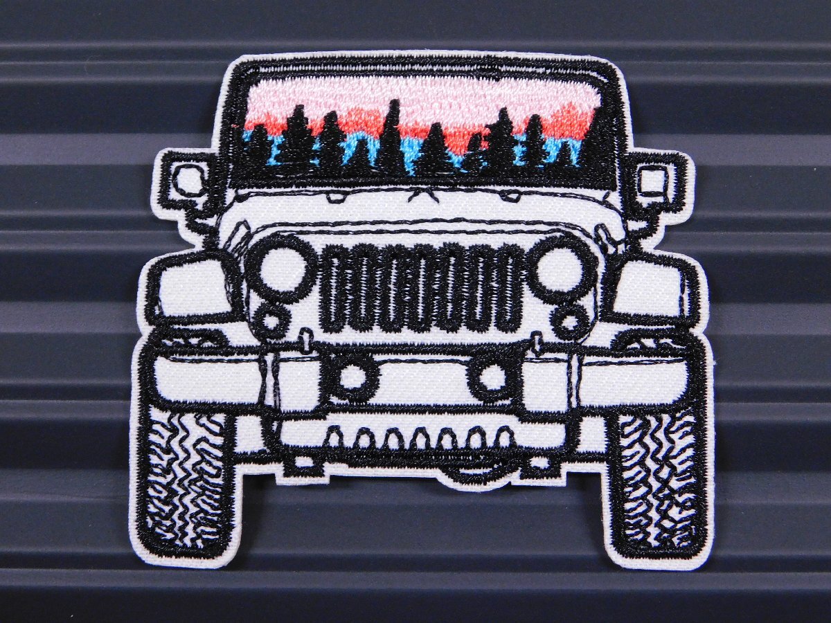 送料\84【JEEP・ジープ】※《アイロン刺繍ワッペン／アウトドア》　アメリカン雑貨　刺繍ワッペン　アイロンワッペン_縦６４×横７３ｍｍ