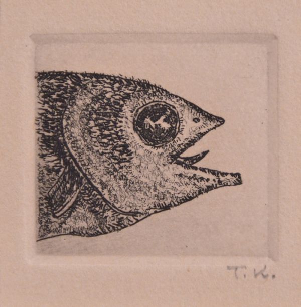 【瓢】真作　駒井哲郎　銅版画　魚　小品　国際的版画家　東京芸大教授　幻想的作風　額装_画像3