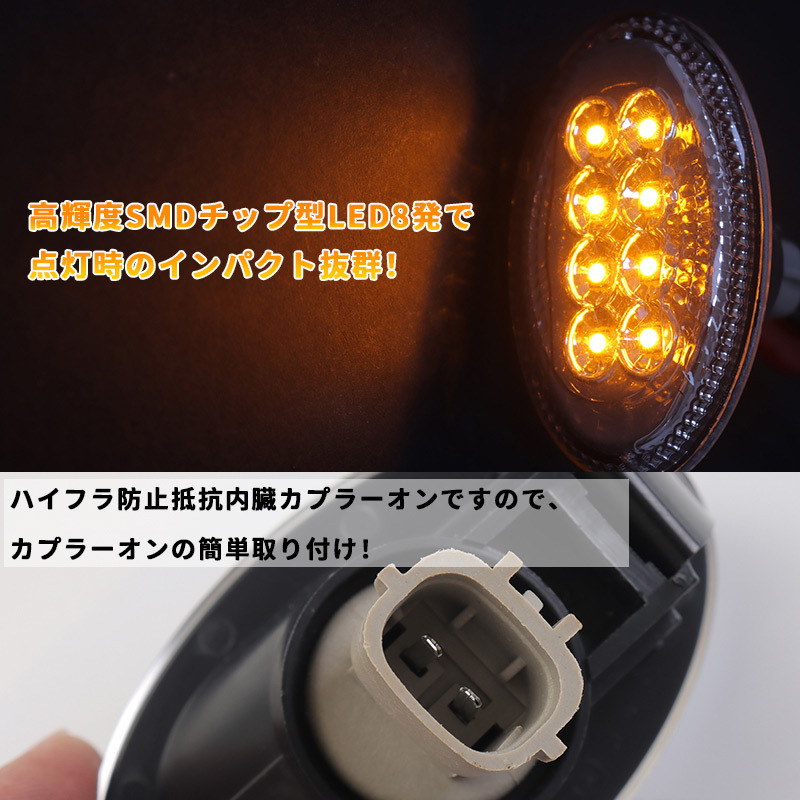 2個/セット スバル LEDサイドマーカー フォレスター SF5 SG5 インプレッサ プレオ クリスタル ハイフラ防止抵抗内臓 8連高輝度 LED Y369_画像2