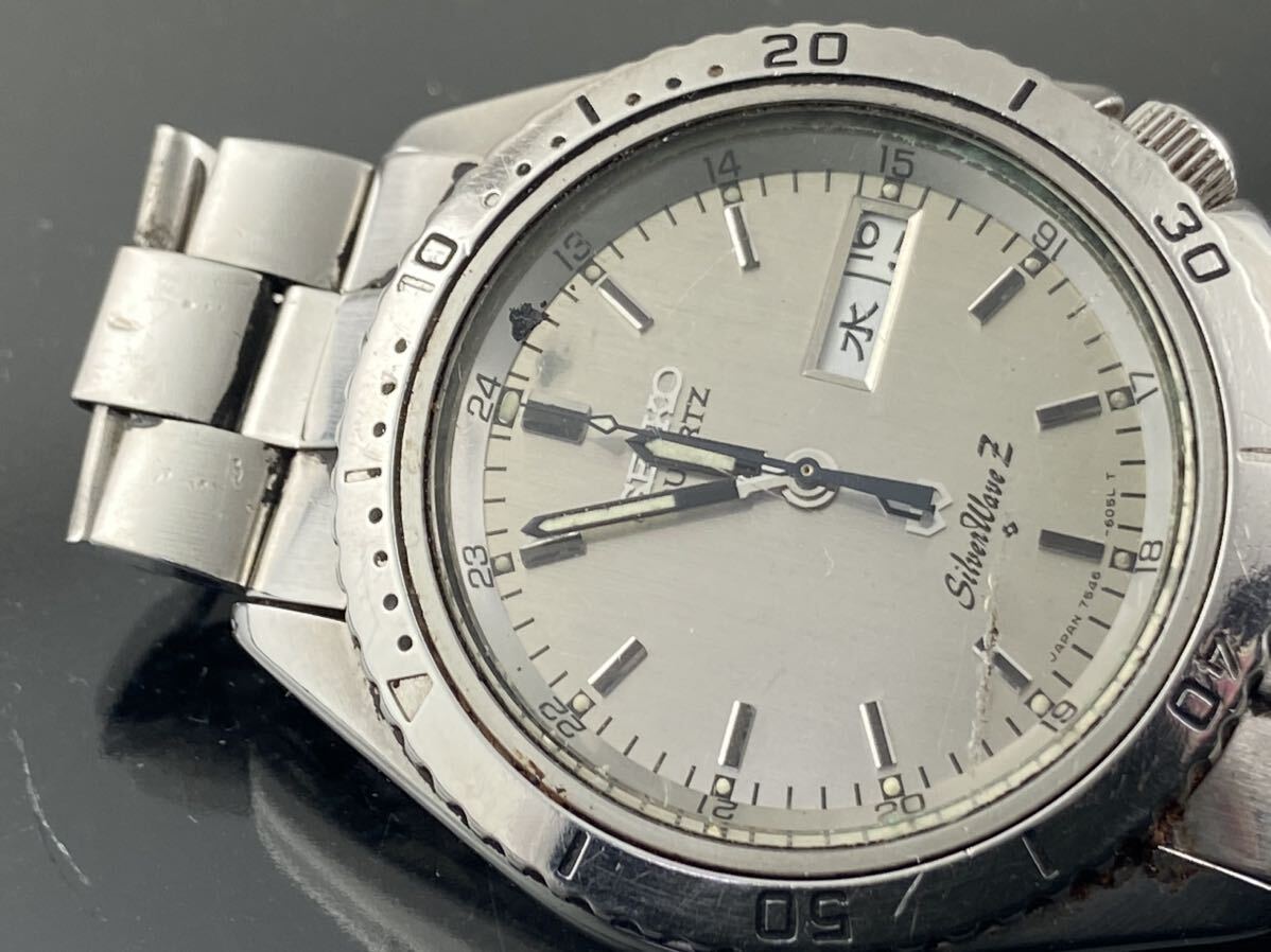 [M002]1 иен ~* мужские наручные часы Seiko SEIKO кварц серебряный wave Z SILVER WAVE Z 7546-605A рабочий товар 