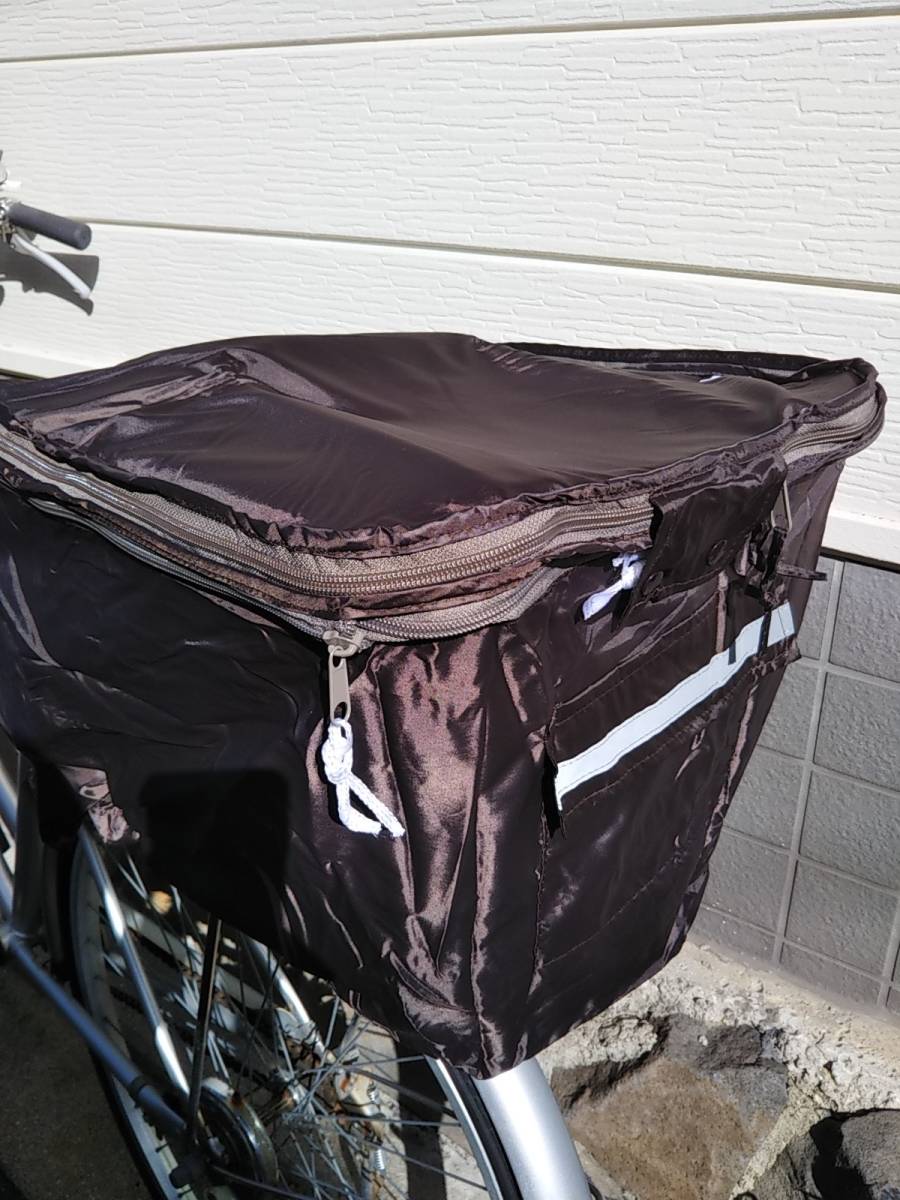 自転車用品 2段式 カゴカバー お得な２枚セット♪ 前&後カゴ用 防水/撥水加工 便利な両開き♪【ブラウン(茶色)】 川住製作所の画像6