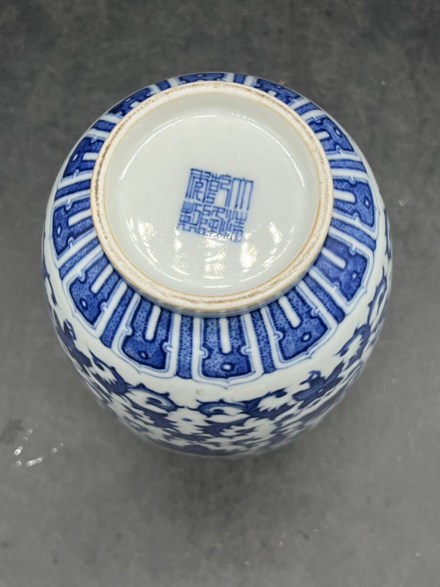 r6050235 中国 古美術 花瓶 染付 置物 花入 在銘 大清乾隆年製の画像3