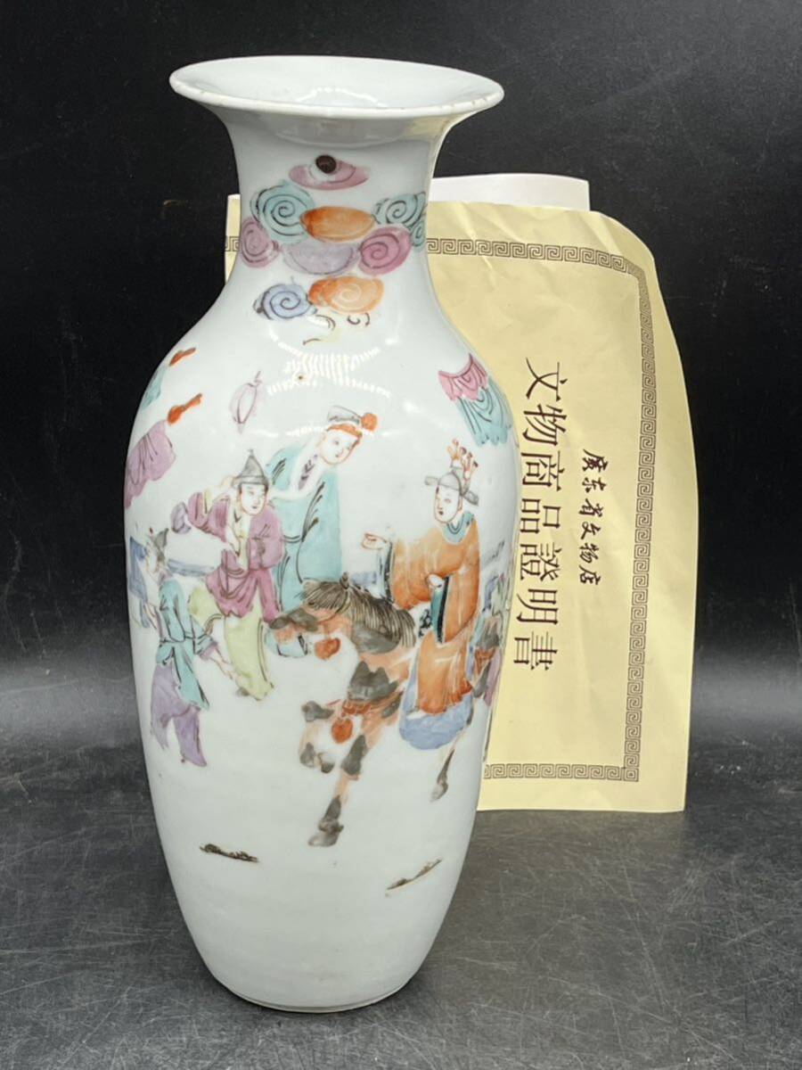 r6050627 中国美術 花瓶 時代物 花入 色絵 花器 唐人絵　_画像1