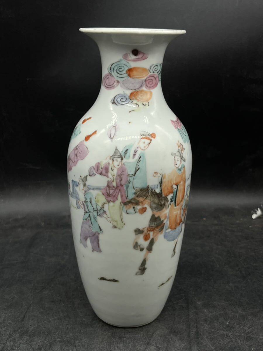 r6050627 中国美術 花瓶 時代物 花入 色絵 花器 唐人絵　_画像3