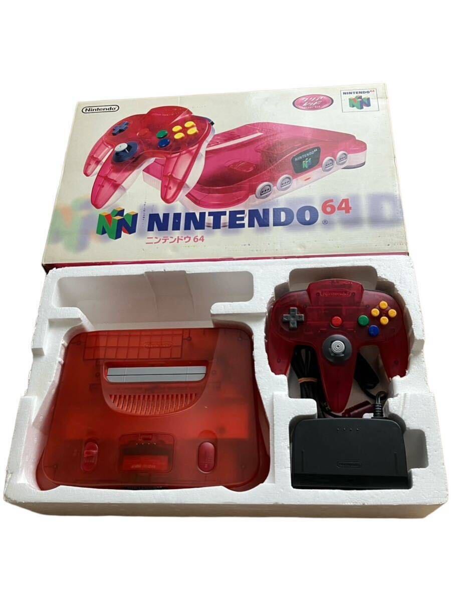 【動作確認済】 ニンテンドー64 クリアレッド 本体 コントローラー Nintendo 任天堂 外箱傷み有_画像1